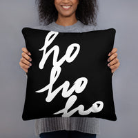 Ho Ho Ho Pillow (White on Black)